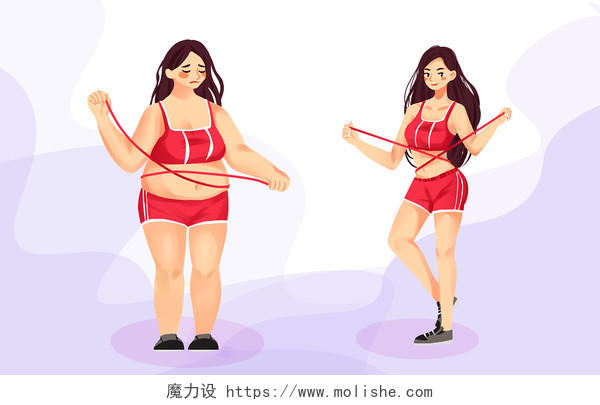 减肥前后对比全民健身原创插画素材海报背景